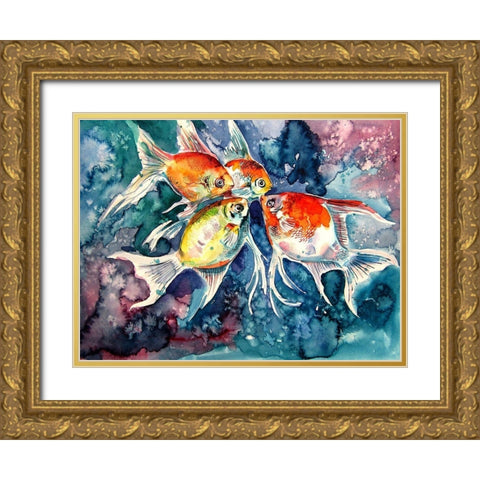 Colorful Fish Gold Ornate Wood Framed Art Print with Double Matting by Kovacs, Anna Brigite