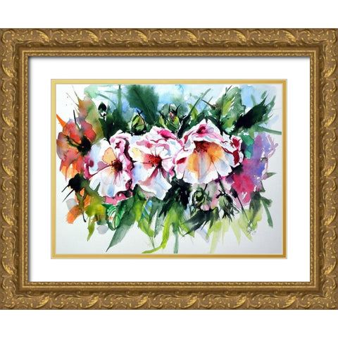 Flowers in the Garden Gold Ornate Wood Framed Art Print with Double Matting by Kovacs, Anna Brigite
