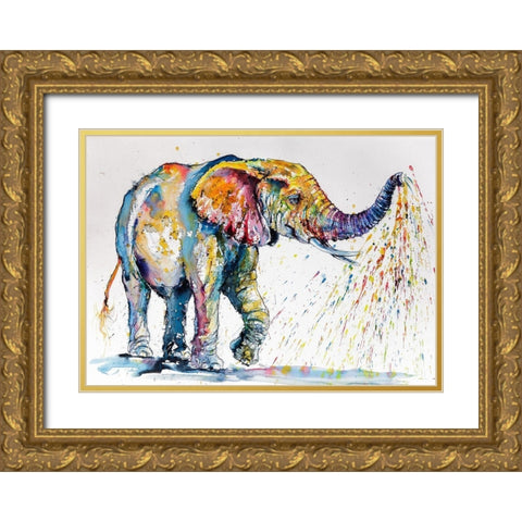 Elephant Shower Gold Ornate Wood Framed Art Print with Double Matting by Kovacs, Anna Brigite