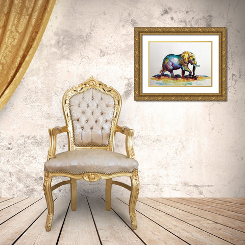 Elephant is walking Gold Ornate Wood Framed Art Print with Double Matting by Kovacs, Anna Brigite