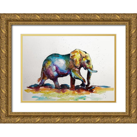 Elephant is walking Gold Ornate Wood Framed Art Print with Double Matting by Kovacs, Anna Brigite