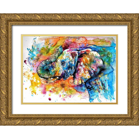 Colorful Elephant  Gold Ornate Wood Framed Art Print with Double Matting by Kovacs, Anna Brigite