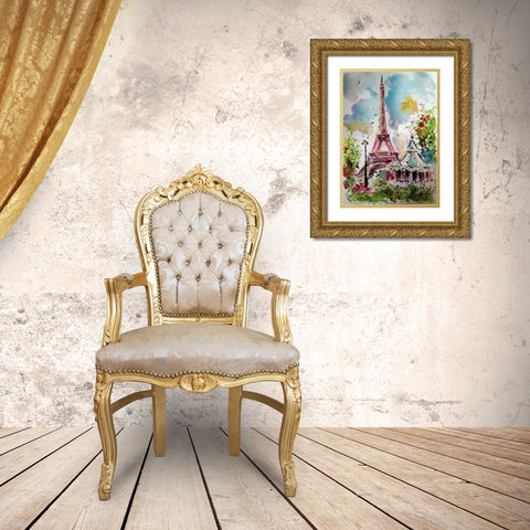 Eifell Tower Gold Ornate Wood Framed Art Print with Double Matting by Kovacs, Anna Brigite