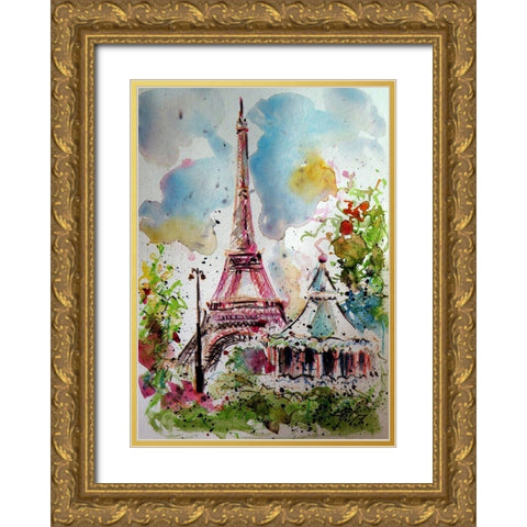 Eifell Tower Gold Ornate Wood Framed Art Print with Double Matting by Kovacs, Anna Brigite
