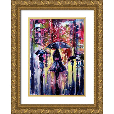 Snowfall in the Evening Gold Ornate Wood Framed Art Print with Double Matting by Kovacs, Anna Brigite
