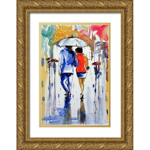 Walk in the Rain V Gold Ornate Wood Framed Art Print with Double Matting by Kovacs, Anna Brigite