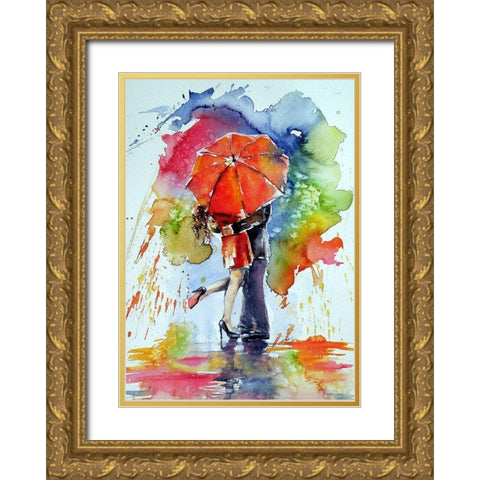 Raining and Love Gold Ornate Wood Framed Art Print with Double Matting by Kovacs, Anna Brigite