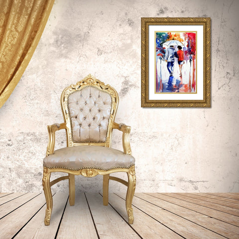 Walk in the Rain I Gold Ornate Wood Framed Art Print with Double Matting by Kovacs, Anna Brigite