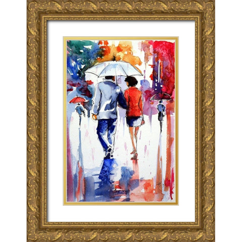 Walk in the Rain I Gold Ornate Wood Framed Art Print with Double Matting by Kovacs, Anna Brigite
