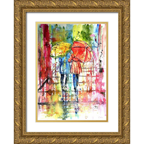 Raining Gold Ornate Wood Framed Art Print with Double Matting by Kovacs, Anna Brigite
