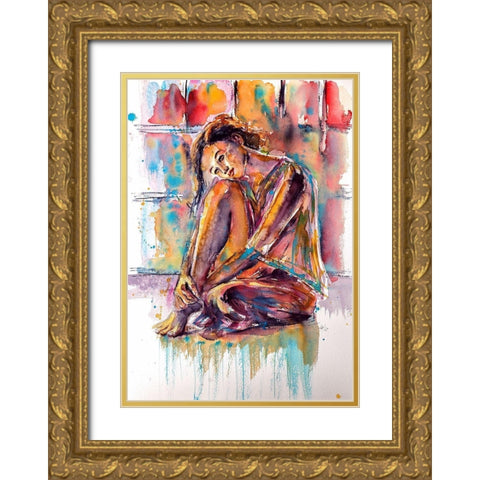 Dreaming Beauty Girl Gold Ornate Wood Framed Art Print with Double Matting by Kovacs, Anna Brigite