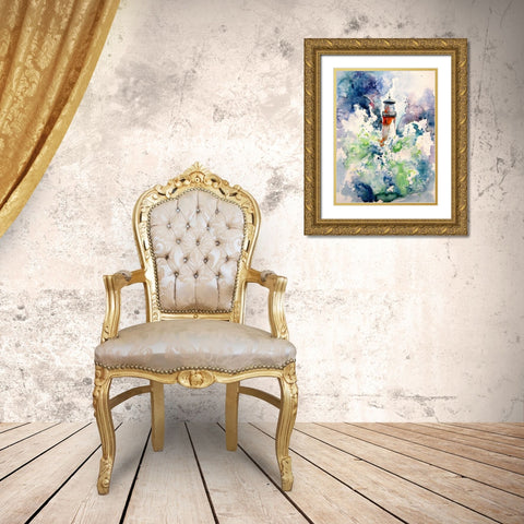 Lighthouse at Storm Gold Ornate Wood Framed Art Print with Double Matting by Kovacs, Anna Brigite