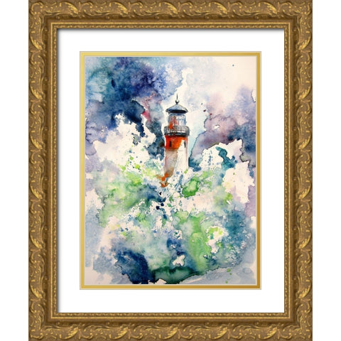 Lighthouse at Storm Gold Ornate Wood Framed Art Print with Double Matting by Kovacs, Anna Brigite