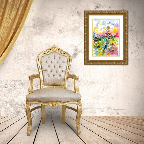 Lighthouse with Birds Gold Ornate Wood Framed Art Print with Double Matting by Kovacs, Anna Brigite