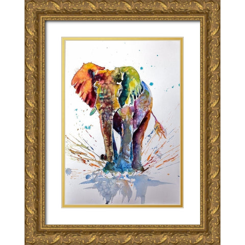 Cute Colorful Elephant Gold Ornate Wood Framed Art Print with Double Matting by Kovacs, Anna Brigite