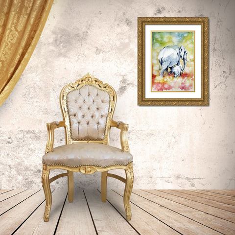 Elephant with Baby Gold Ornate Wood Framed Art Print with Double Matting by Kovacs, Anna Brigite