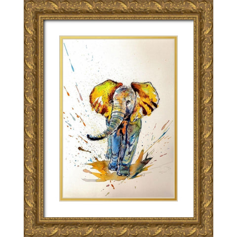 Elephant in Yellow Gold Ornate Wood Framed Art Print with Double Matting by Kovacs, Anna Brigite