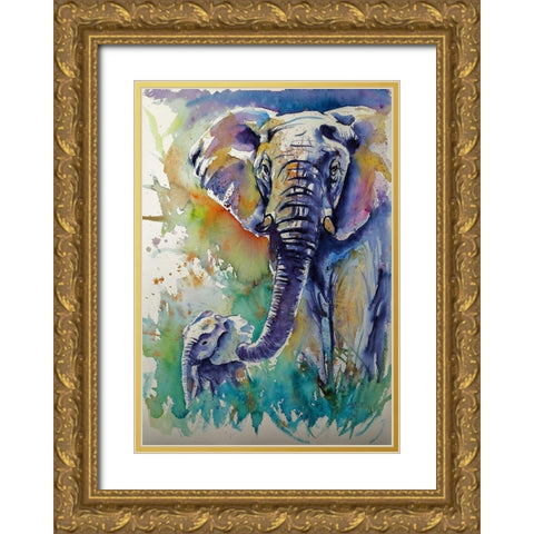 Majestic Elephant with Baby Gold Ornate Wood Framed Art Print with Double Matting by Kovacs, Anna Brigite