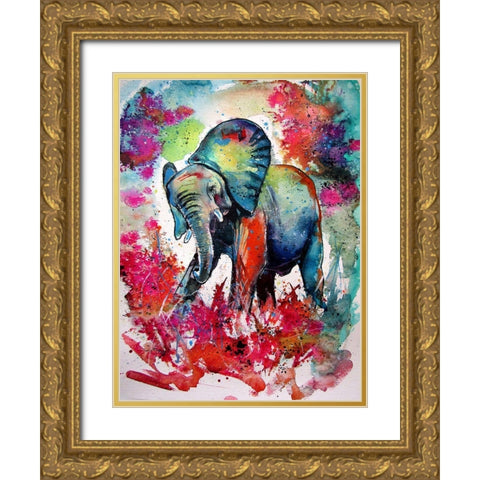Happy Elephant II Gold Ornate Wood Framed Art Print with Double Matting by Kovacs, Anna Brigite
