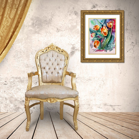 Tulips Gold Ornate Wood Framed Art Print with Double Matting by Kovacs, Anna Brigite