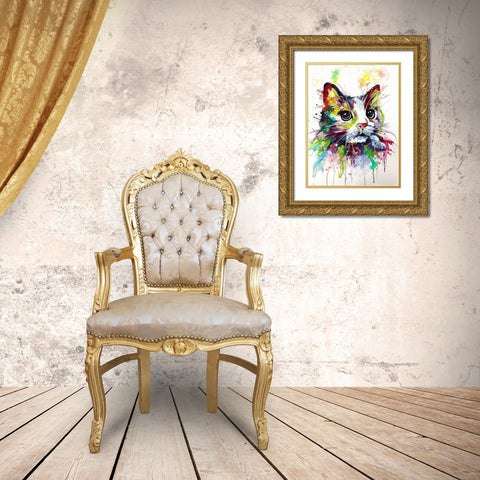 Colorful Cat Gold Ornate Wood Framed Art Print with Double Matting by Kovacs, Anna Brigite