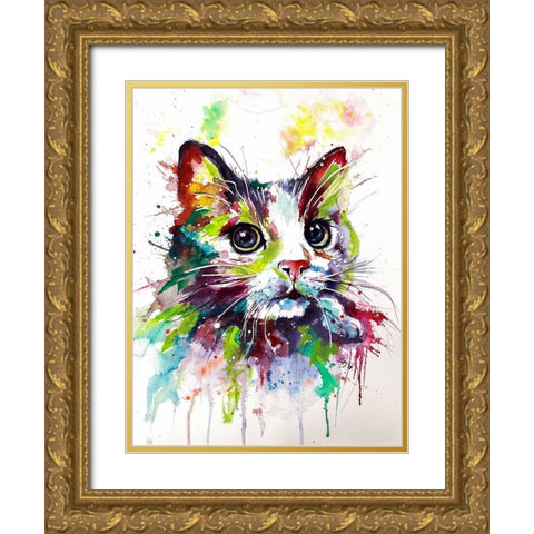 Colorful Cat Gold Ornate Wood Framed Art Print with Double Matting by Kovacs, Anna Brigite