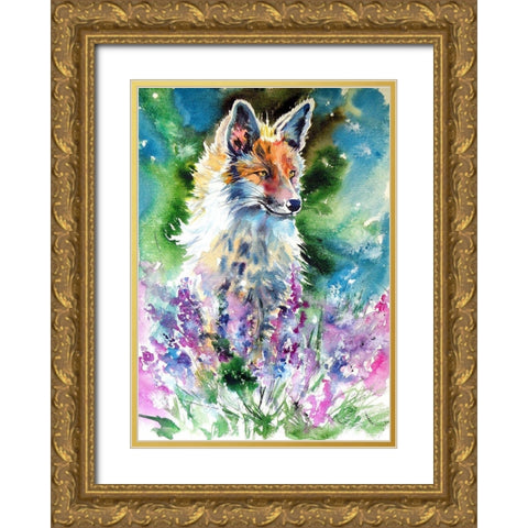 Red Fox with Lavender Gold Ornate Wood Framed Art Print with Double Matting by Kovacs, Anna Brigite