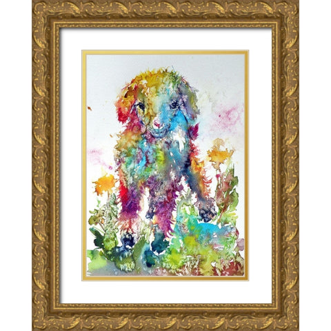 Goat in Grass Gold Ornate Wood Framed Art Print with Double Matting by Kovacs, Anna Brigite