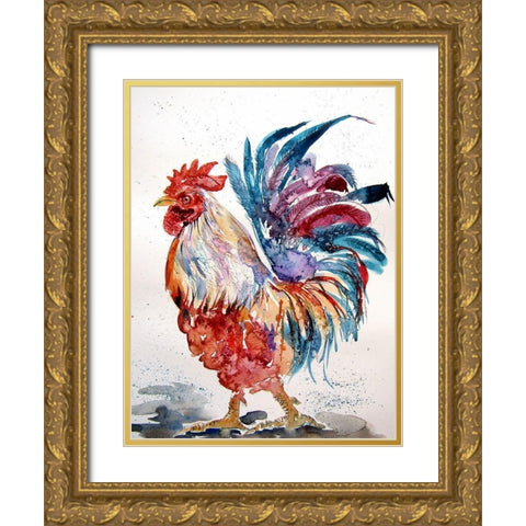 Rooster Walking Gold Ornate Wood Framed Art Print with Double Matting by Kovacs, Anna Brigite