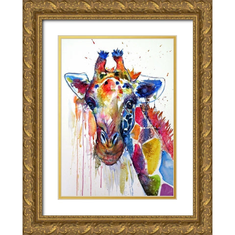 Smiling Giraffe Gold Ornate Wood Framed Art Print with Double Matting by Kovacs, Anna Brigite
