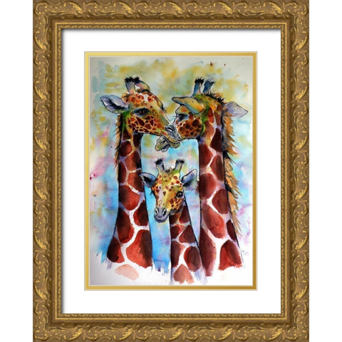 Three Giraffes Gold Ornate Wood Framed Art Print with Double Matting by Kovacs, Anna Brigite