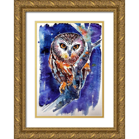 Owl at Night Gold Ornate Wood Framed Art Print with Double Matting by Kovacs, Anna Brigite