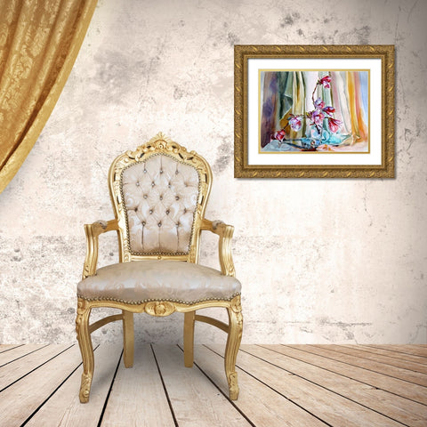 Magnolia Still Life Gold Ornate Wood Framed Art Print with Double Matting by Kovacs, Anna Brigite