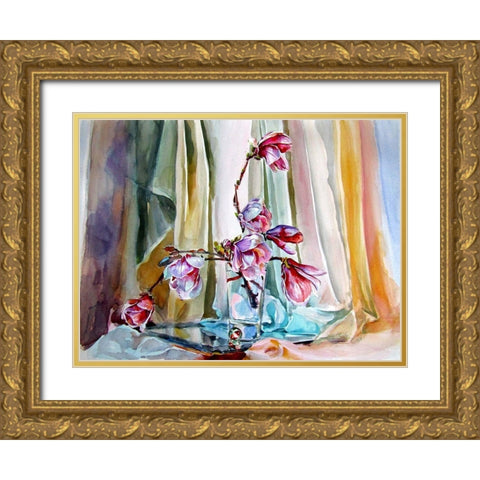 Magnolia Still Life Gold Ornate Wood Framed Art Print with Double Matting by Kovacs, Anna Brigite