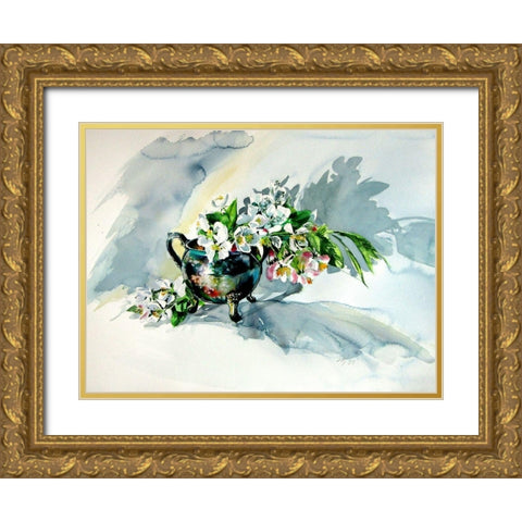 Still Life with Floral Gold Ornate Wood Framed Art Print with Double Matting by Kovacs, Anna Brigite