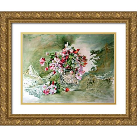 Still Life with Flowering Branch Gold Ornate Wood Framed Art Print with Double Matting by Kovacs, Anna Brigite