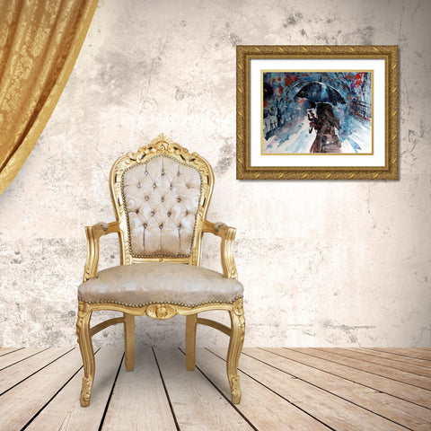 Winter Time With Coffee Gold Ornate Wood Framed Art Print with Double Matting by Kovacs, Anna Brigite