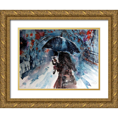 Winter Time With Coffee Gold Ornate Wood Framed Art Print with Double Matting by Kovacs, Anna Brigite