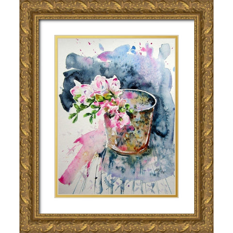 Pink Orchidea Gold Ornate Wood Framed Art Print with Double Matting by Kovacs, Anna Brigite