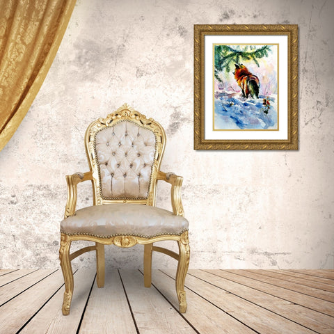 Red Fox Gold Ornate Wood Framed Art Print with Double Matting by Kovacs, Anna Brigite