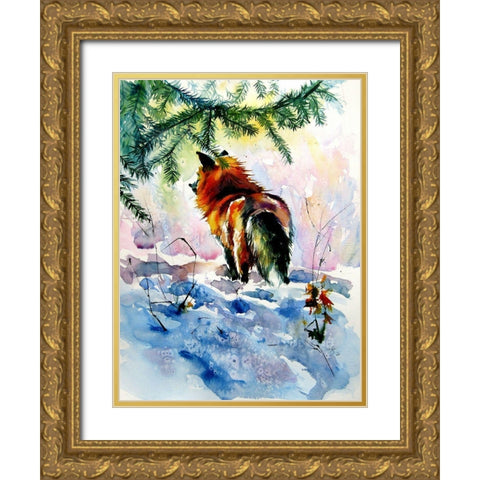 Red Fox Gold Ornate Wood Framed Art Print with Double Matting by Kovacs, Anna Brigite