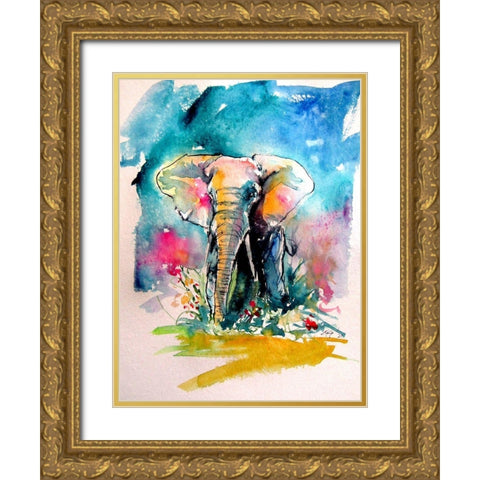 Elephant Gold Ornate Wood Framed Art Print with Double Matting by Kovacs, Anna Brigite