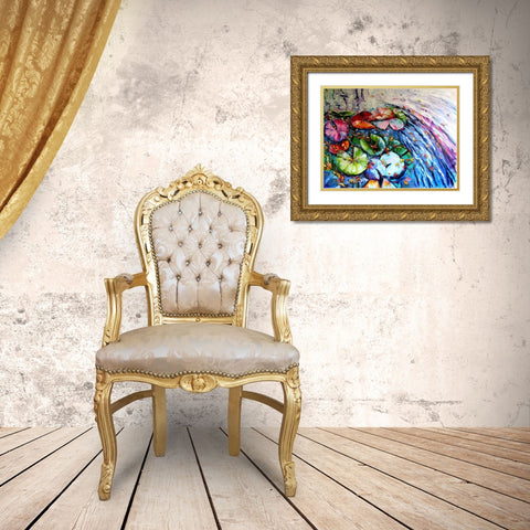 Autumn and Water Lillies Gold Ornate Wood Framed Art Print with Double Matting by Kovacs, Anna Brigite