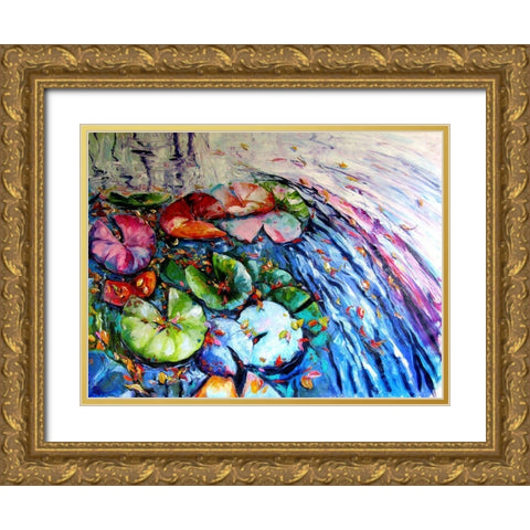 Autumn and Water Lillies Gold Ornate Wood Framed Art Print with Double Matting by Kovacs, Anna Brigite