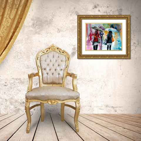 Rainy Day with Umbrellas II Gold Ornate Wood Framed Art Print with Double Matting by Kovacs, Anna Brigite