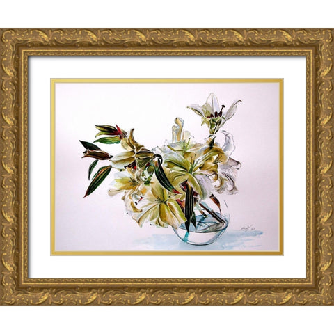 Bouquet of Lilly Gold Ornate Wood Framed Art Print with Double Matting by Kovacs, Anna Brigite