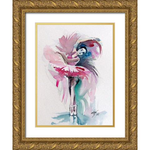 Ballerina in Pink I Gold Ornate Wood Framed Art Print with Double Matting by Kovacs, Anna Brigite