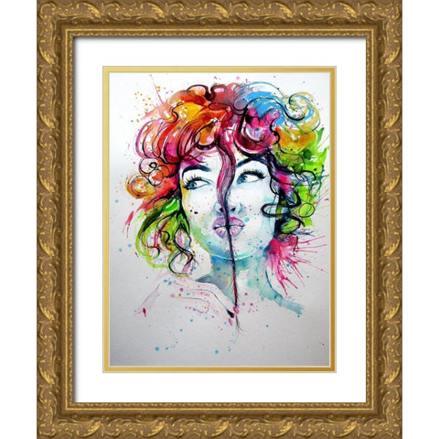Happy Girl Gold Ornate Wood Framed Art Print with Double Matting by Kovacs, Anna Brigite