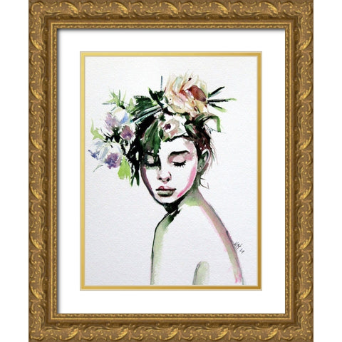 Beauty with Florals Gold Ornate Wood Framed Art Print with Double Matting by Kovacs, Anna Brigite