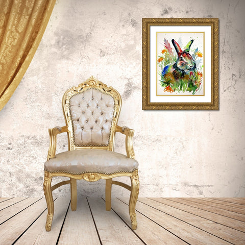 Rabbit in the Grass Gold Ornate Wood Framed Art Print with Double Matting by Kovacs, Anna Brigite